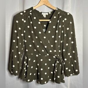 Monteau‎ Peplum Tie Waist Poof Sleeve Blouse size Small